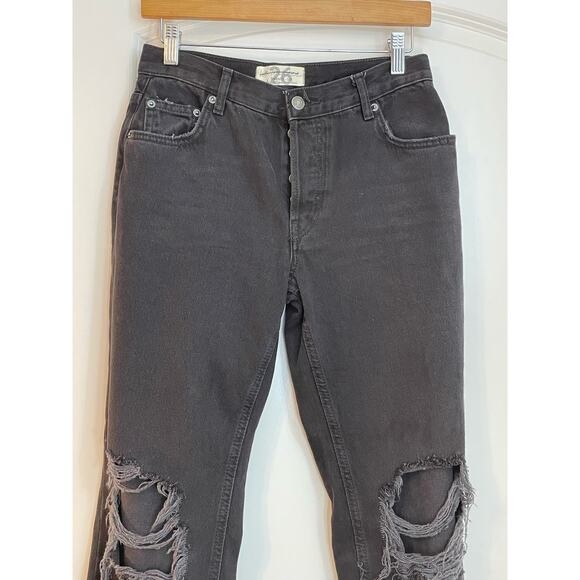 Free People Jeans 26 Maggie Black Mid Rise Grunge Button Fly Festival Whimsygoth - Picture 3 of 11